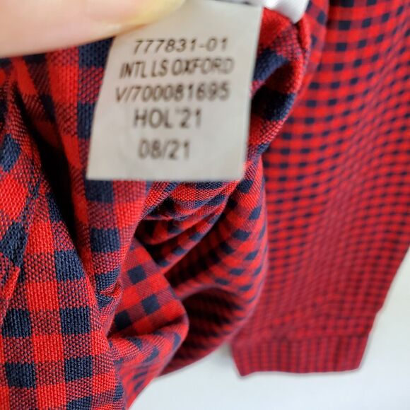 Gap Shirt Button Down Mens XXL Slim Red Black Plaid Long Sleeve Work Preppy Top - Picture 9 of 15